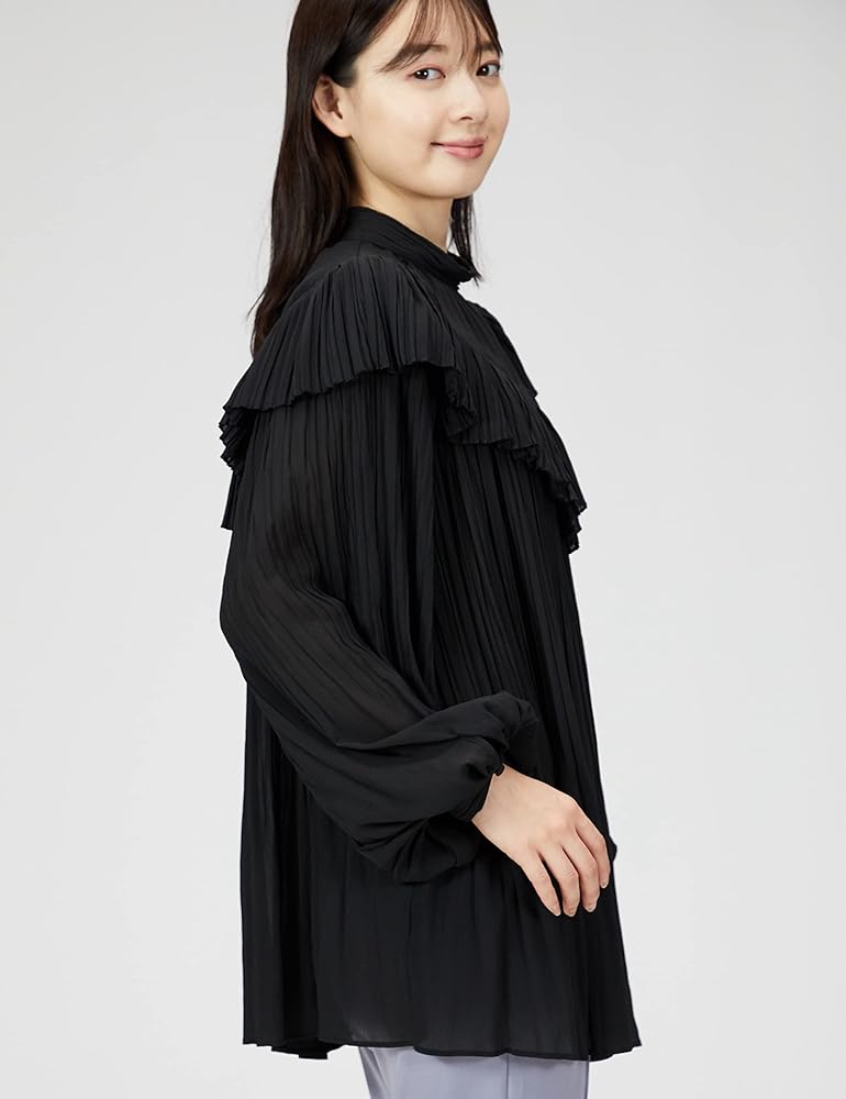 SALE!gomme クラッシュプリーツスタンドカラーブラウス　黒 SALE!gomme クラッシュプリーツスタンドカラーブラウス 黒